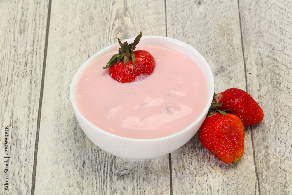Yoghurt with strawberry in the bowl Yoghurt with strawberry in the bowl