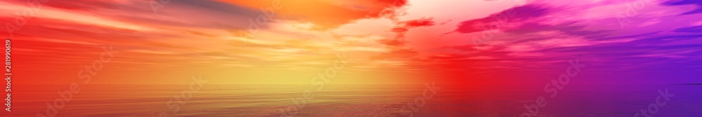 Panorama of a beautiful sunset, shine over the sea, abstract background, 3D rendering Panorama of a beautiful sunset, shine over the sea, abstract background, 3D rendering