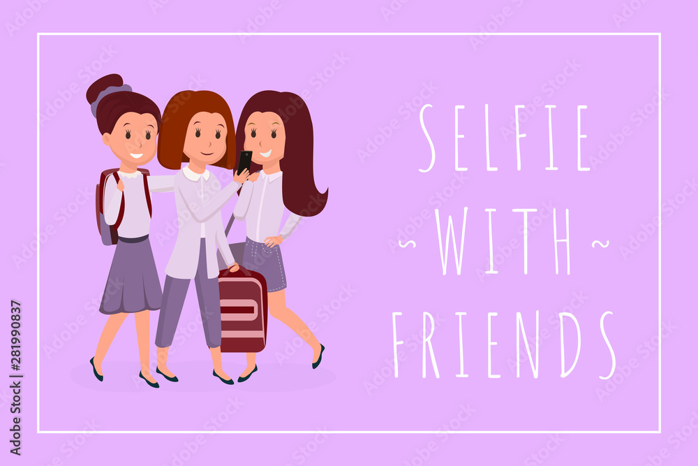 Selfie With Friends Banner Flat Template Schoolgirl Wearing School selfie-with-friends-banner-flat-template-schoolgirl-wearing-school