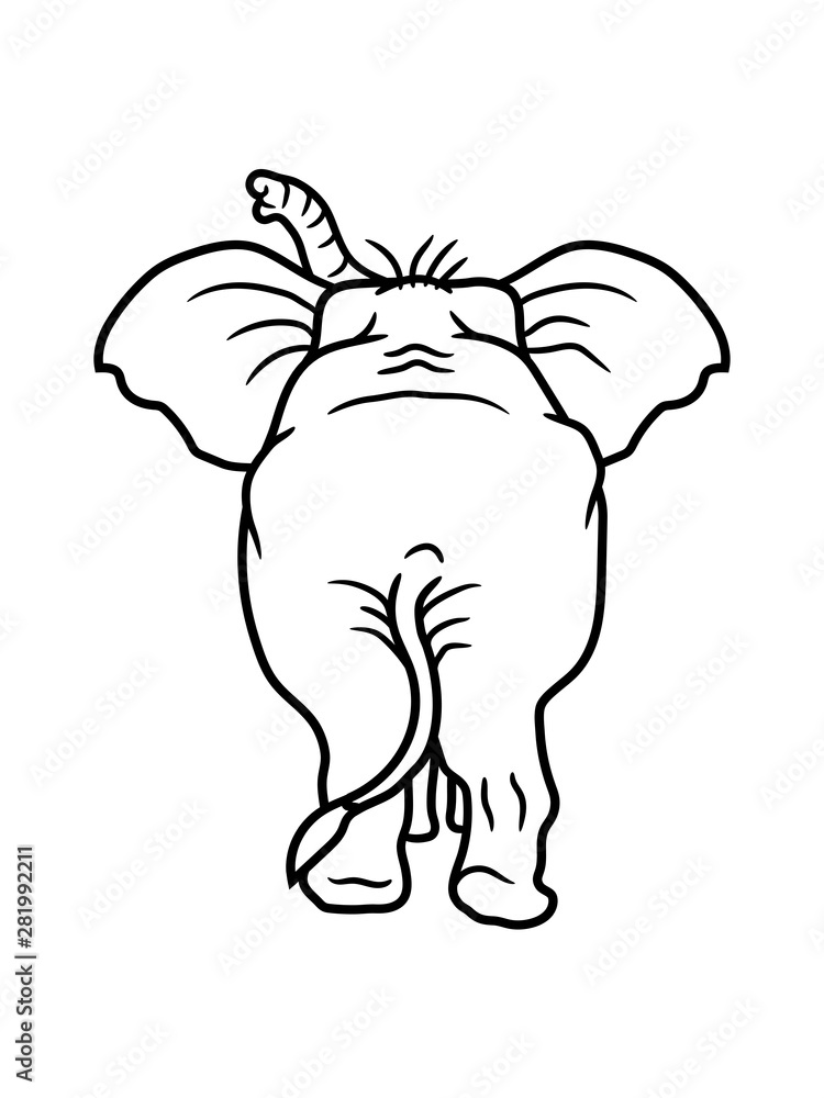 Fototapeta premium cartoon elefant von hinten po arsch hintern dick fett gehend clipart design comic cool lustig dickhäuter rüssel spazieren weg gehen