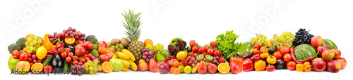 Different useful fruits and vegetables isolated on white background.