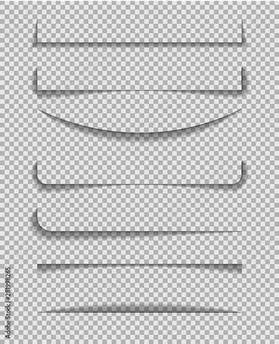 Divider shadow line. Frame of edge of paper on transparent background.Paper line with shadow for banner, web tab.Lines shadow effect.vector illustration