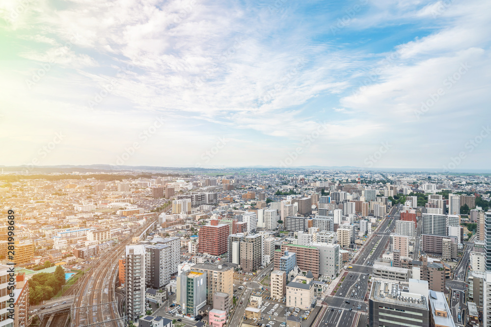 Fototapeta premium city skyline aerial view of Sendai in Japan