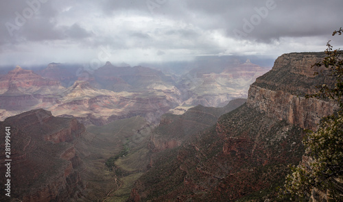 Grand Canyon  Arizona  USA. Overlook of the red rocks  cloudy sky background