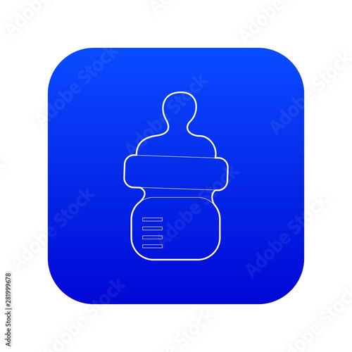 Baby bottle with milk icon blue vector isolated on white background