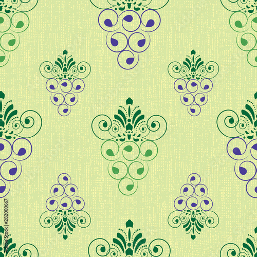 GRAPE ORNAMENTAL SEAMLESS PATTERN ILLUSTRATION FOR FABRIC, LABEL, TEXTILE, WALLPAPER, WRAPPING PAPER, STATIONARY ETC.