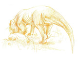 dinozaur z Krasiejowa, szkic, rysunek pastelowy