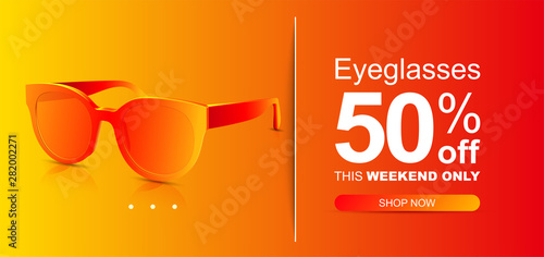 Abstract sunglasses with colored lenses. Discount banner. Sale banner. Modern design. Fashion trendy sunglasses.