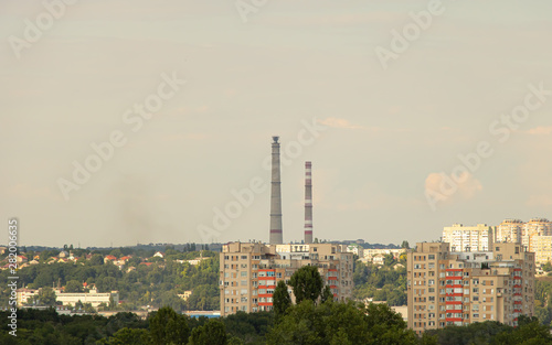Heat and power factory chimney in the city © gicku91