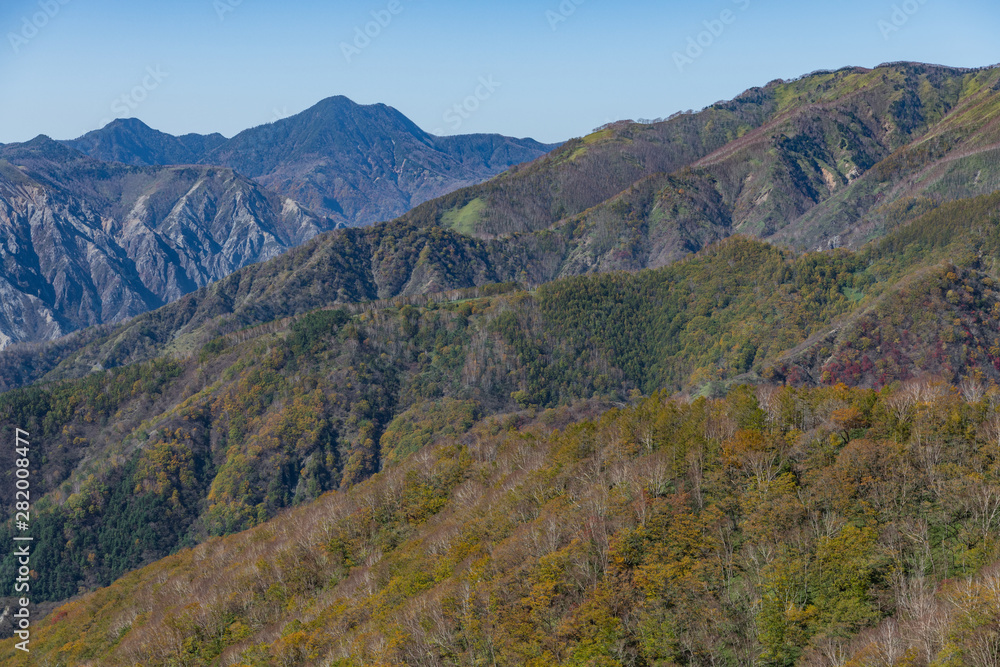 半月山の登りの登山道から見た皇海山