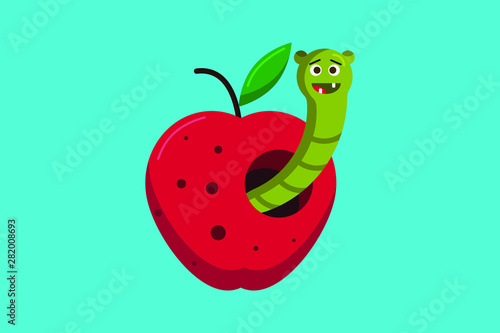 Worm in an apple - flat design