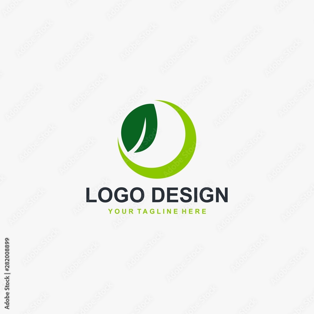 Green leaf logo design. Plant illustration symbol. Circle leaves icon design. Green leaf logo design. Plant illustration symbol. Circle leaves icon design.