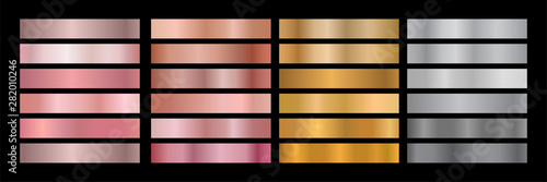 Metal Gradient Collection of Rose Gold, Golden and Silver Swatches