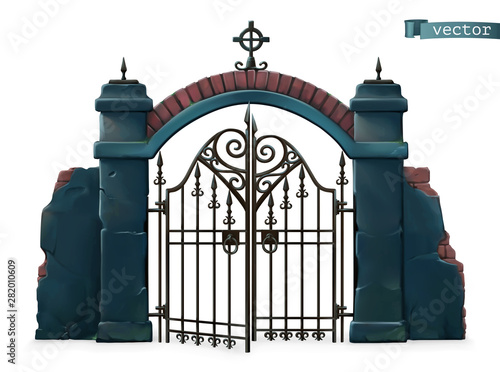 Gates to the cemetery. Happy Halloween. 3d vector cartoon object