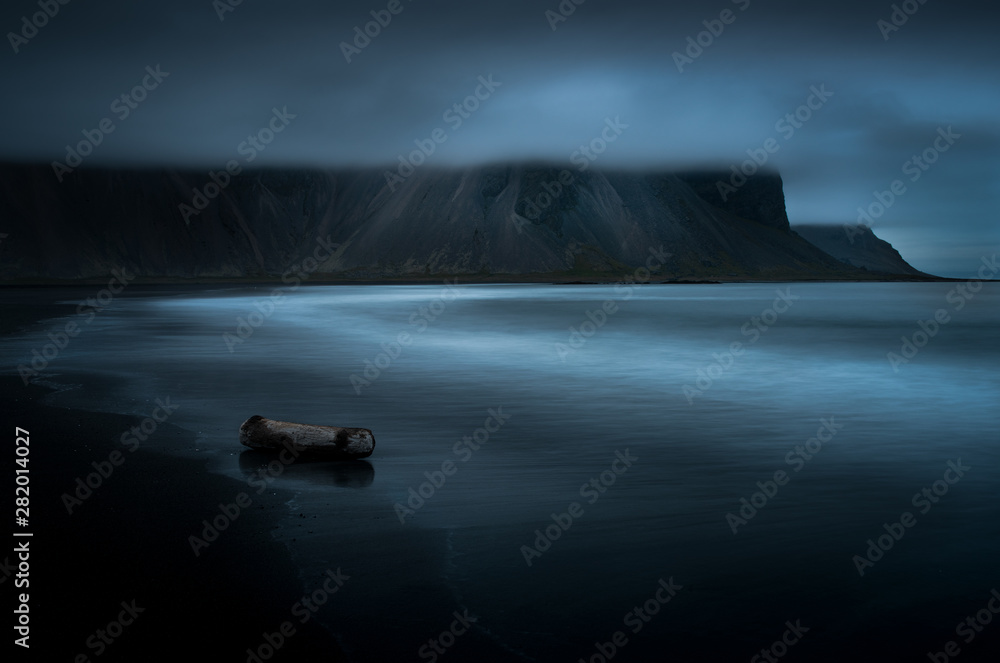 Dramatic scene on Stokksnes beach in Iceland.