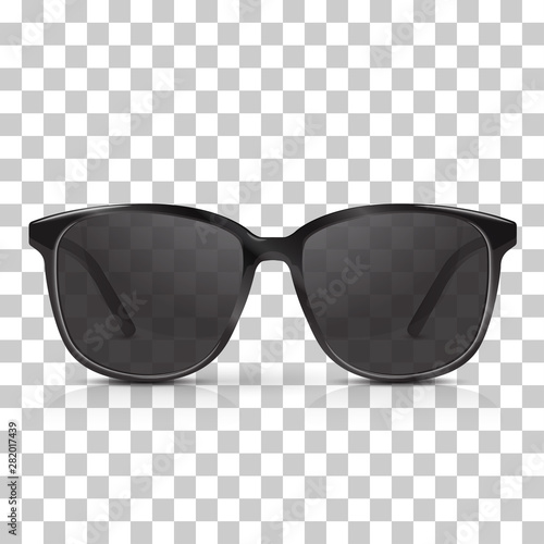 Vector realistic dark sunglasses isolated on transpatrent background. Modern trendy eyeware.
