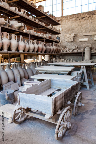 Artifacts in the Forum Granary of the ancient city of Pompeii