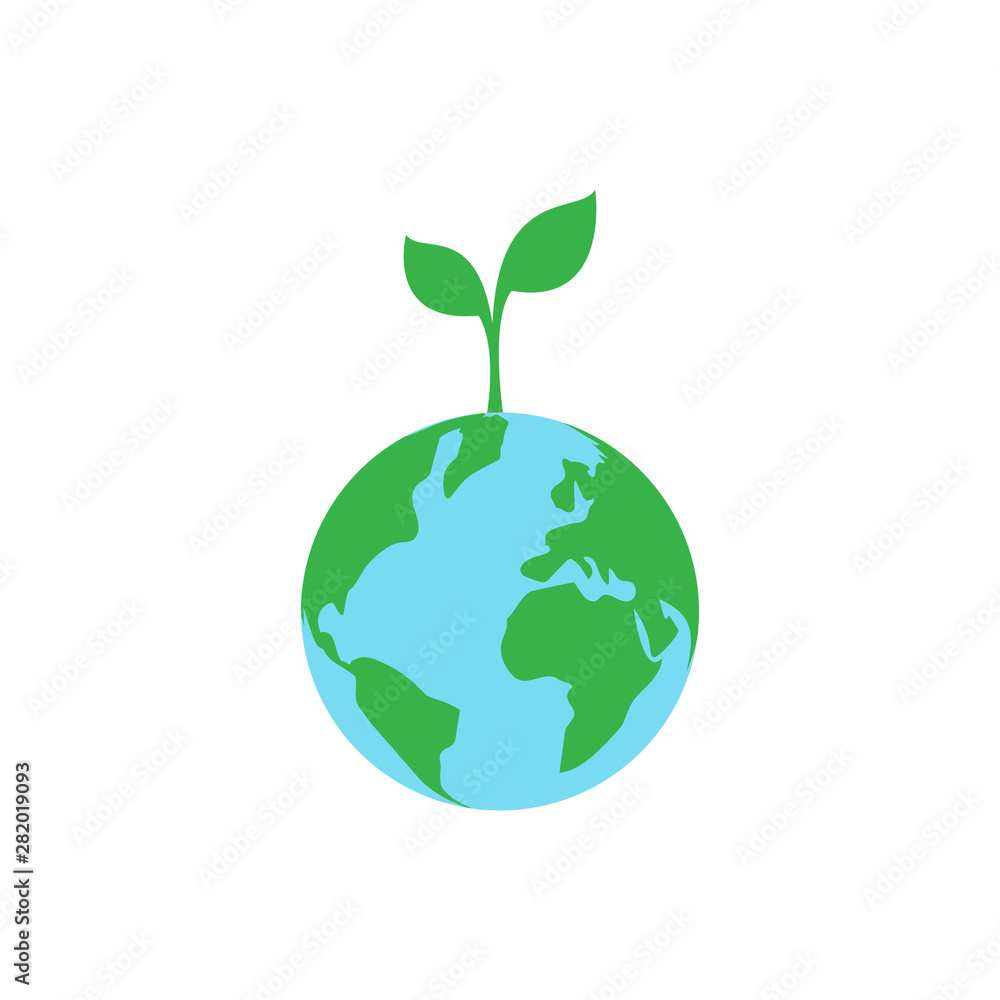 Green environment concept, earth and seed plant, flat design vector illustration