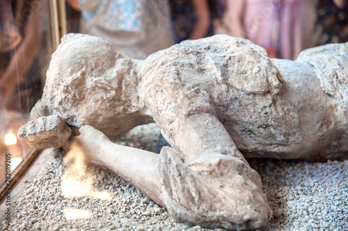 Plaster cast body of a female victim of the ancient city of Pompeii