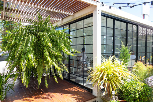Modern metal White building made from shipping house  containers .