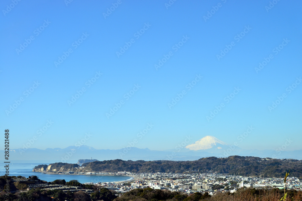 富士山　江の島　鎌倉市浄明寺の風景　日本