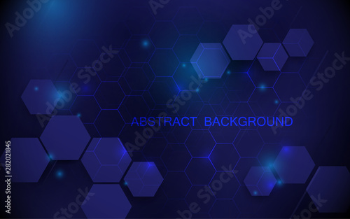 Abstract blue hexagons with technology digital hi tech concept background