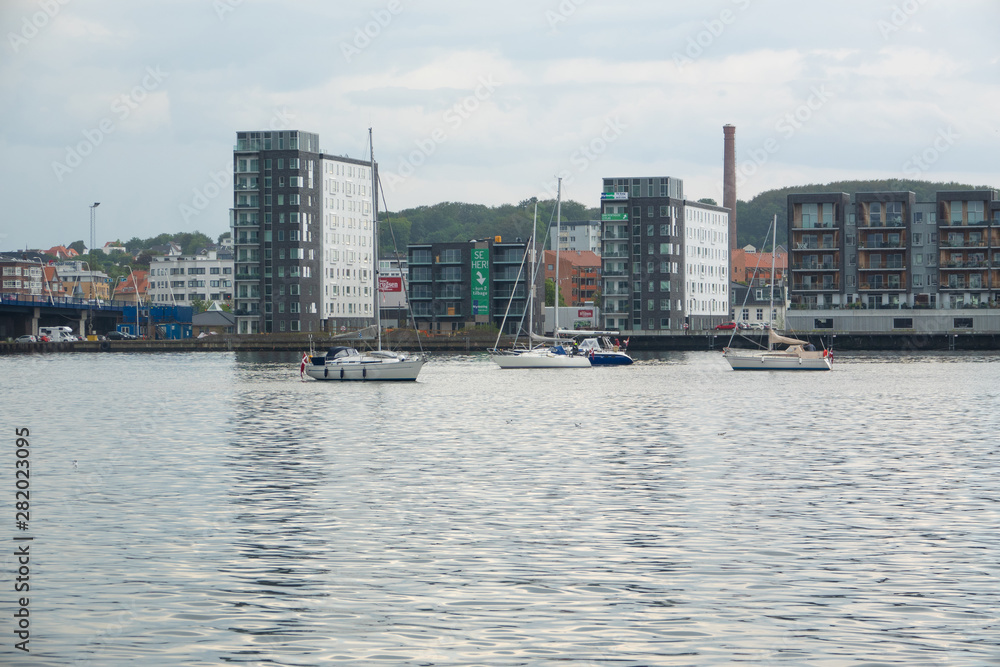 AALBORG-DENMARK-JULY 28, 2019:Aalborg's waterfront has recently undergone a thorough renovation.