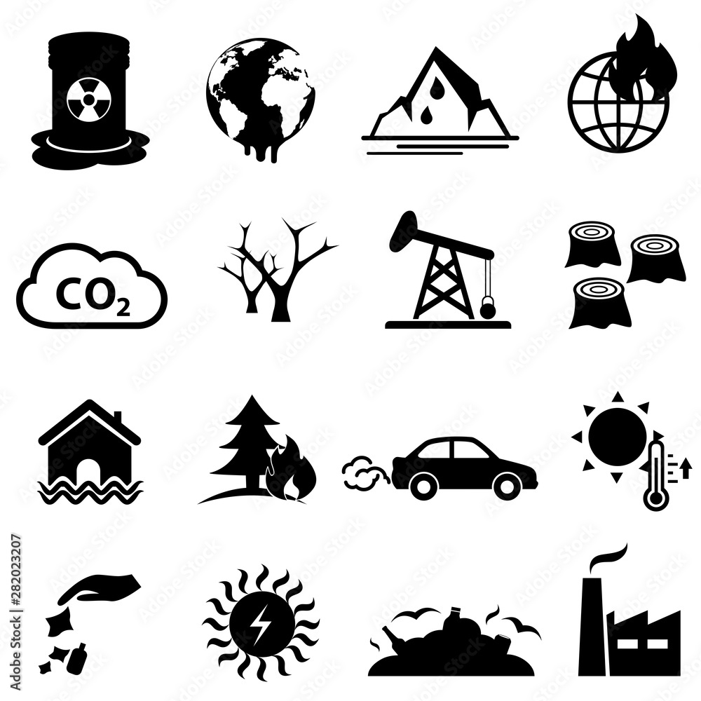 Fotografie Global warming and climate change icon set