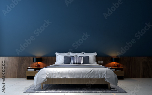 The modern bedroom interior design and blue wall texture background photo