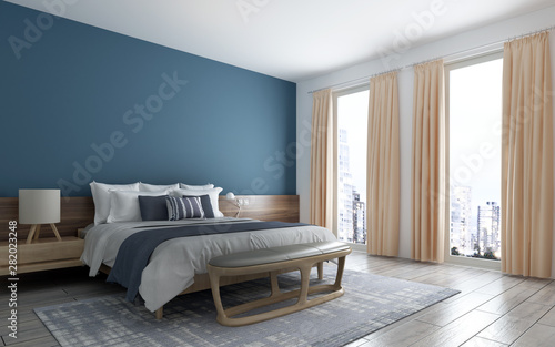 The modern bedroom and blue wall texture background photo