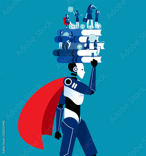 Development of robots for marketing of business. Concept business vector illustration, Analysis, Education