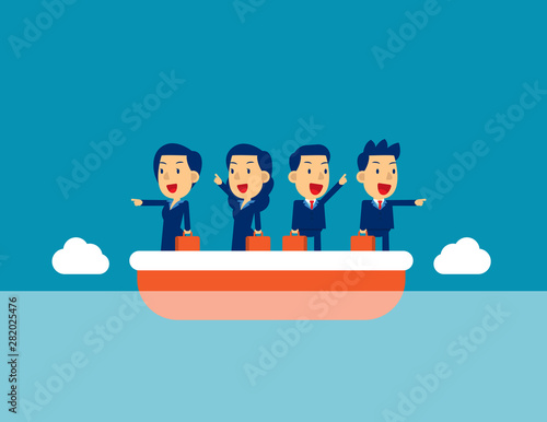 Cute people pointing in different direction. Concept business choicevector illustration  Kid flat busines character design.
