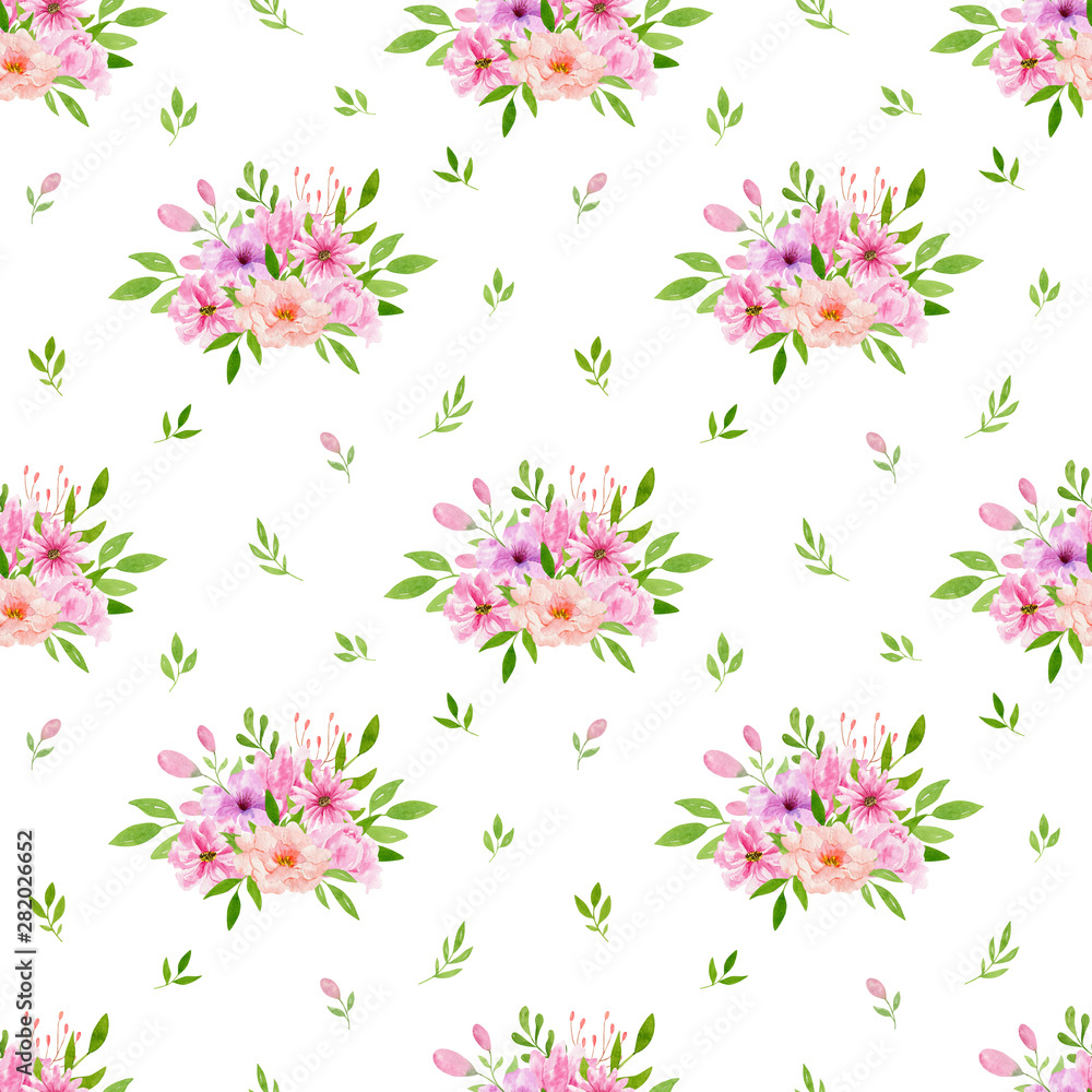 Watercolor seamless pattern with flowers, bohemian watercolour decoration pattern. Design for invitation, wedding or greeting cards