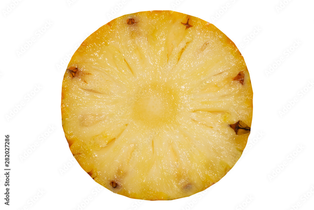 Top view of pineapple slice isolated include clipping path. Top view of pineapple slice isolated include clipping path.