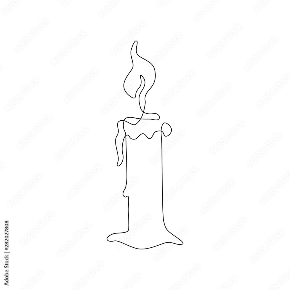 Burning wax candle continuous line drawing, tattoo, print for clothes and  logo design, silhouette single line on a white background, isolated vector  illustration. Stock Vector | Adobe Stock