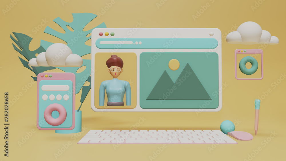 Business concept , Interface symbols. Cloud computing connecting technology devices 3D rendering,4k animation Business concept , Interface symbols. Cloud computing connecting technology devices 3D rendering,4k animation