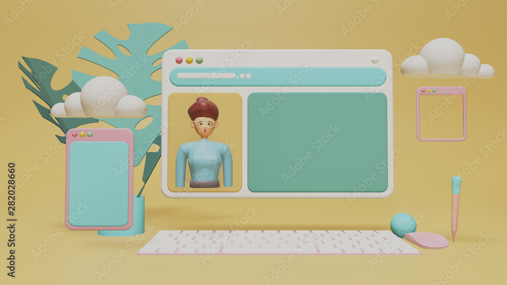 Business concept , Interface symbols. Cloud computing connecting technology devices 3D rendering,4k animation Business concept , Interface symbols. Cloud computing connecting technology devices 3D rendering,4k animation