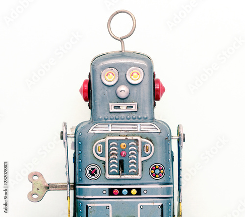 head shot of an old retro tin robot t photo