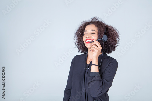 woman happy smiling customer support operator with headset. communication concept. T