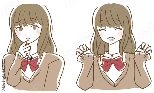 困る 喜ぶ 女子高生セット イラスト