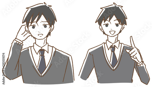 困る　喜ぶ男子高生セット　イラスト