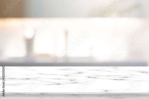 abstract blurred modern interior bathroom square background with white marble pattern tabletop for show,ads,design product on display concept	