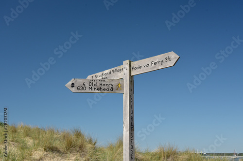 Footpath sign on the path above Old Harry Rocks on the Dorset coast
