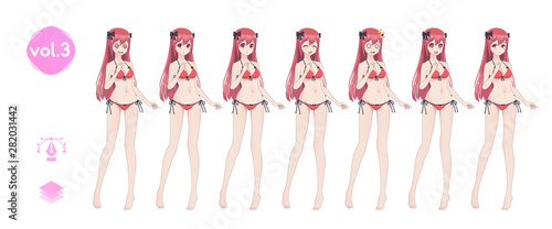 Anime manga girl. In a summer bikini swimsuit