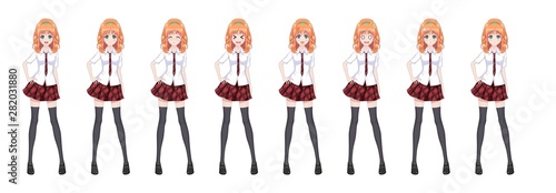 Anime manga schoolgirl plaid red skirt tie pattern