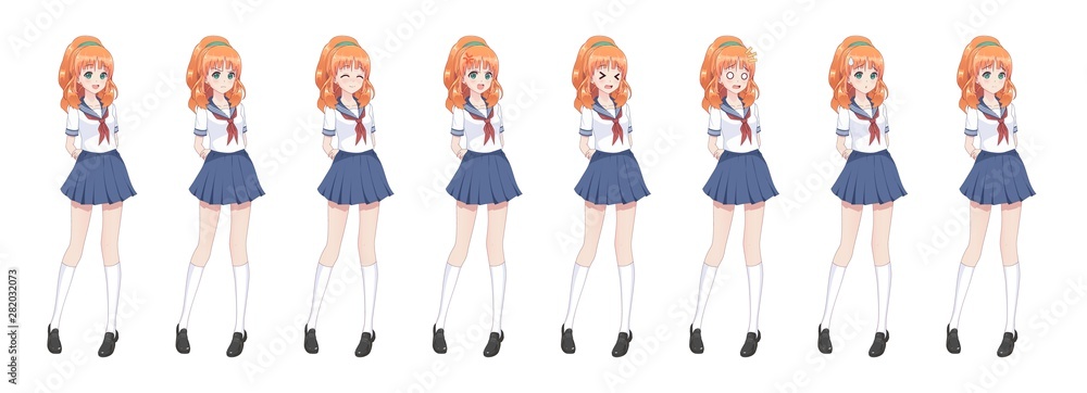 Anime manga schoolgirl in sailor suit, blue skirt Anime manga schoolgirl in sailor suit, blue skirt
