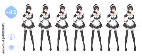 Anime manga girl. Costume of maid cafe