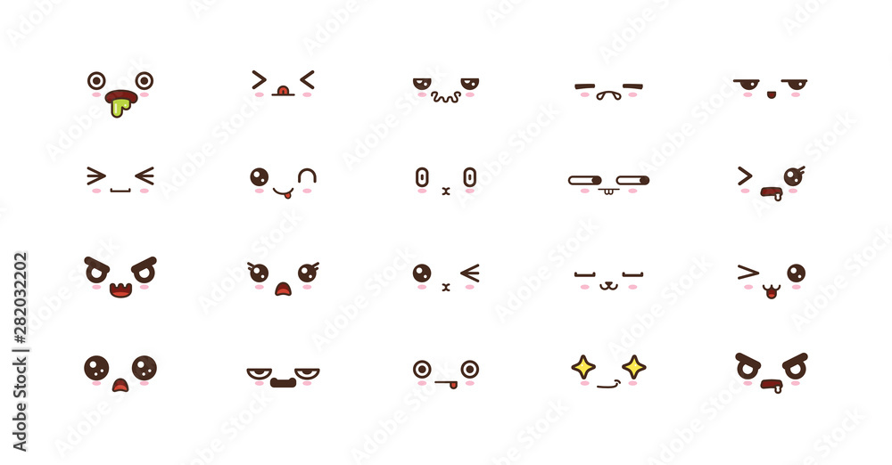 Kawaii cute faces smile emoticons. Japanese emoji Kawaii cute faces smile emoticons. Japanese emoji