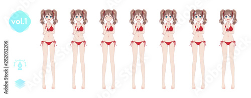 Anime manga girl. In a summer bikini swimsuit