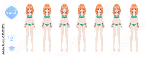 Anime manga girl. In a summer bikini swimsuit